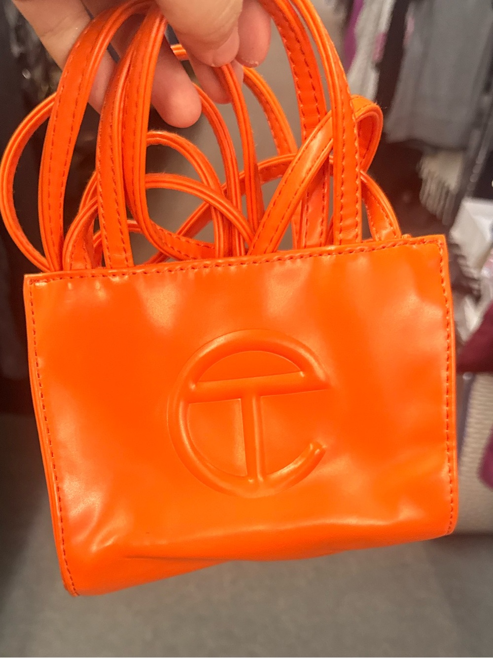 Telfar Orange Mini Tote Bag with Embossed Logo